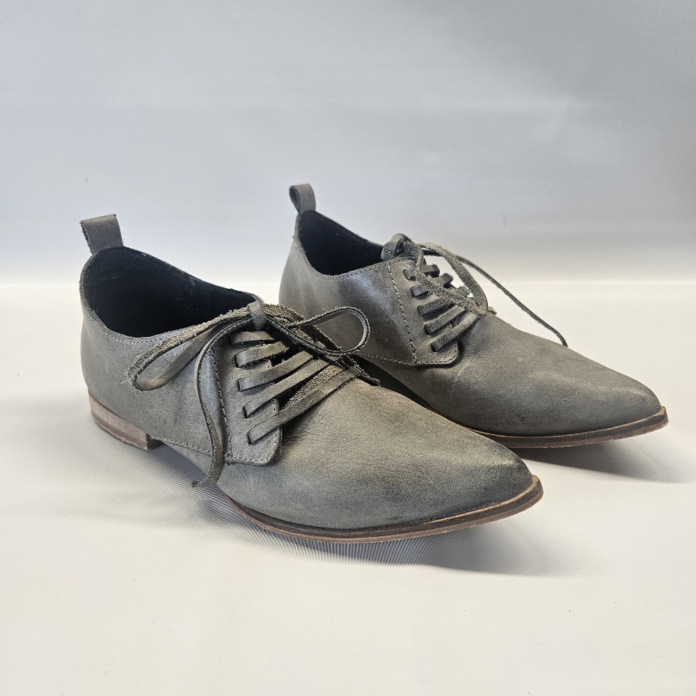 Free People Leather Oxford Gray Pointed Toe Womens 38 8 Lace Up Academia